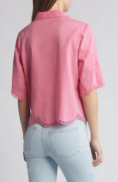 Shop Beachlunchlounge Clo Eyelet Border Button-up Shirt In Jelly Pink