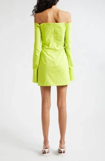 Shop Israella Kobla Ovia Long Sleeve Off The Shoulder Minidress In Chartreuse