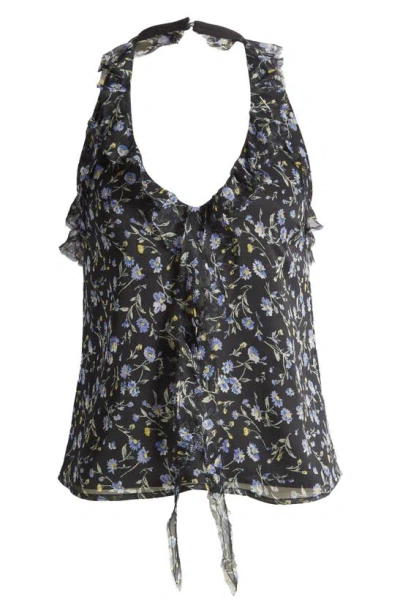 Shop Topshop Floral Print Ruffle Sleeveless Top In Black