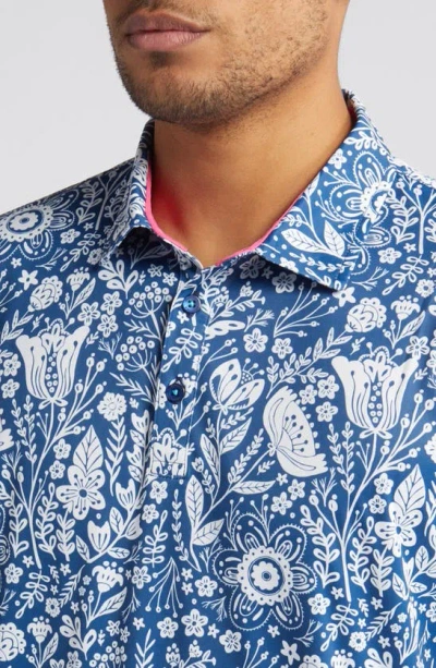 Shop Swannies Trey Floral Golf Polo In Navy