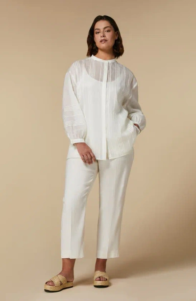 Shop Marina Rinaldi Gerona Crop Linen Blend Pants In Ivory
