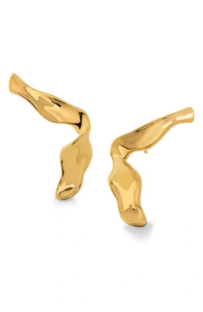 Shop Monica Vinader The Wave Stud Earrings In 18ct Gold Vermeil