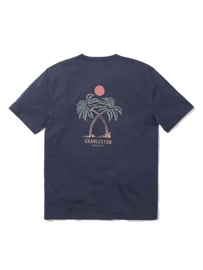Shop Faherty Charleston Short-sleeve Crew T-shirt In Dune Navy