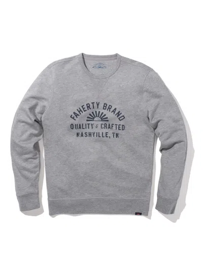 Faherty Nashville Long-sleeve Terry Crewneck T-shirt In Grey Heather