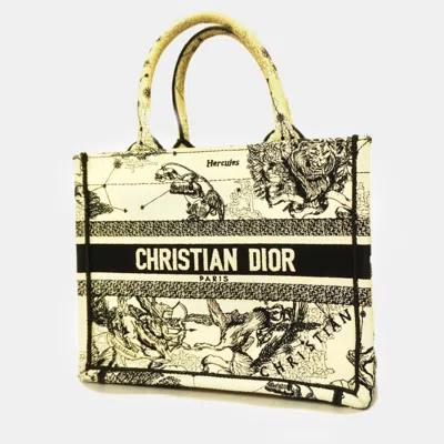 Pre-owned Dior Ivory/black Canvas Small Book Tote