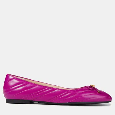 Pre-owned Stuart Weitzman Calf Leather Bow Ballet Flats 39.5 In Pink