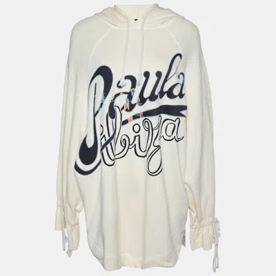 Pre-owned Loewe X Paula's Ibiza Ecru Parrot Logo Print Cotton Hooded Sweatshirt L In Cream