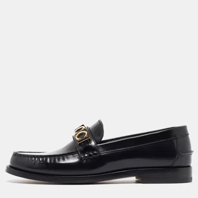 Pre-owned Gucci Black Leather Logo Embellished Cara Loafers Size 43.5