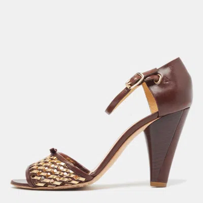 Pre-owned Marc By Marc Jacobs Brown/gold Leather Ankle Strap Sandals Size 37.5