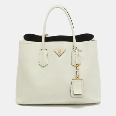 Pre-owned Prada Off White Saffiano Cuir Leather Double Handle Open Tote