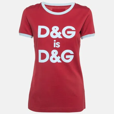 Pre-owned Dolce & Gabbana Red Logo Printed Cotton Contrast Detail T-shirt S
