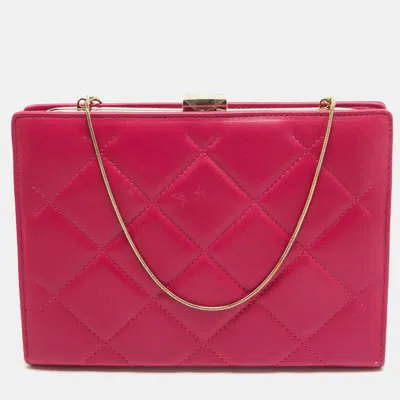 Pre-owned Carolina Herrera Pink Quilted Leather Frame Chain Clutch