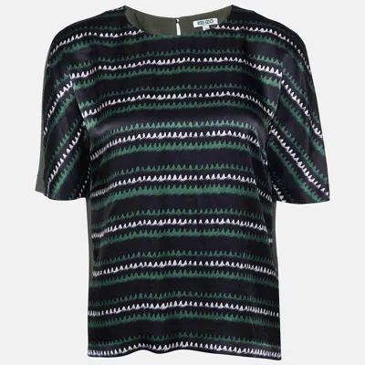 Pre-owned Kenzo Green Printed Silk Short Sleeve Top M