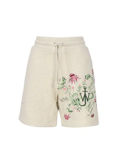 Shop Jw Anderson J.w. Anderson Shorts With Embroidery In Beige