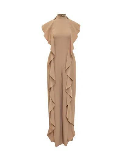 Shop Alberta Ferretti Enver Dress In Viscose Satin In Beige