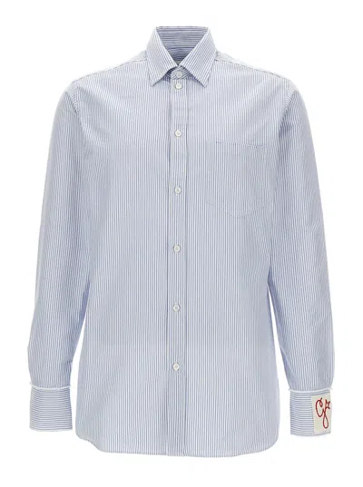 Shop Golden Goose White And Light Blue Shirt With Stripe Motif In Cotton Woman
