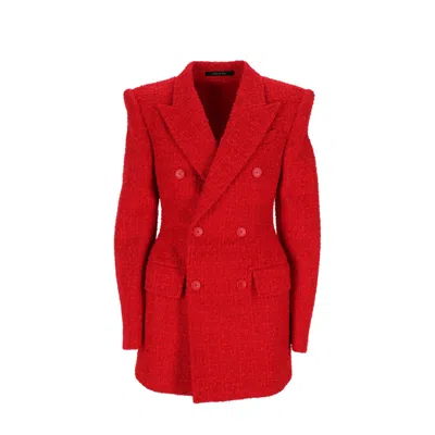Shop Balenciaga Tweed Blazer Jacket In Red