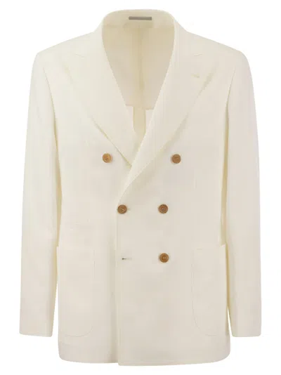 Shop Brunello Cucinelli Twisted Linen Deconstructed Jacket With Patch Pockets In White
