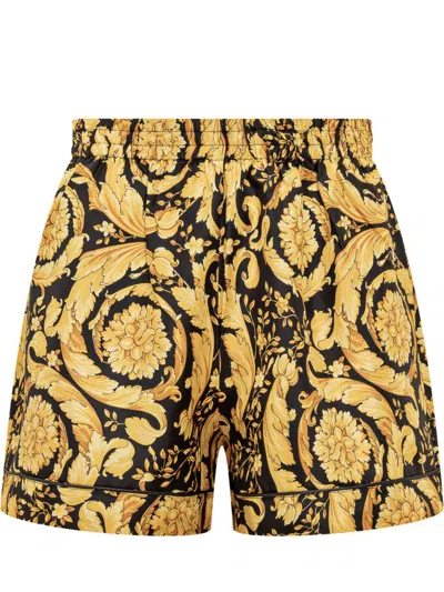 Shop Versace Baroque Pajama Shorts In Gold