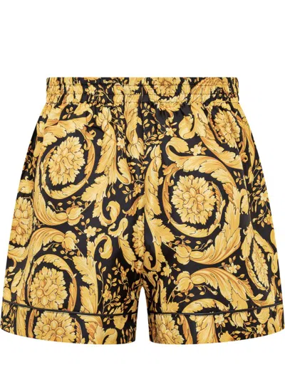 Shop Versace Baroque Pajama Shorts In Gold