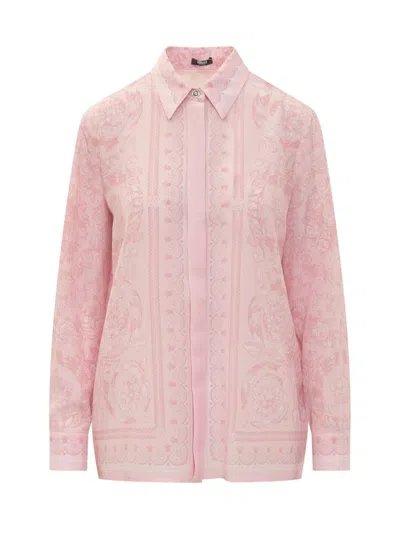 Shop Versace Baroque Silk Shirt In Pink