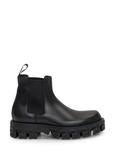 Shop Versace Greca Ankle Boot In Black