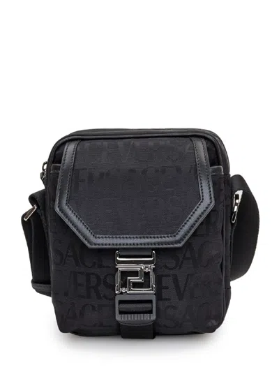 Shop Versace Logo Shoulder Bag In Black