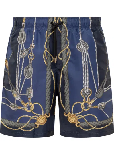 Shop Versace Nautical Sea Shorts In Blue