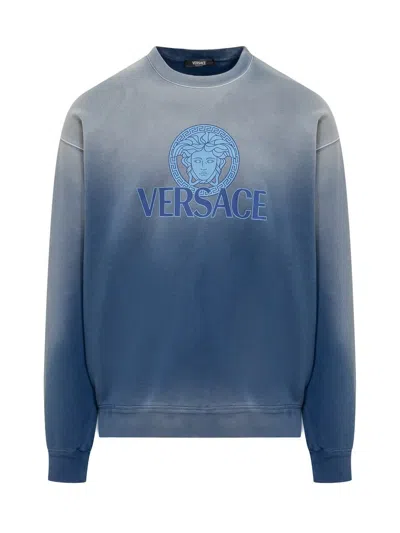 Shop Versace Shaded Medusa Sweatshirt In Blue