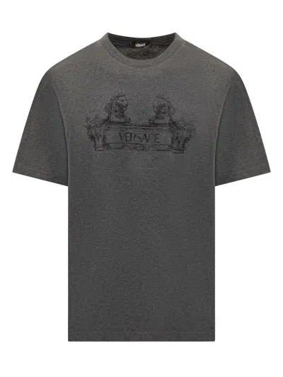 Shop Versace Cartouche Printed T-shirt In Grey