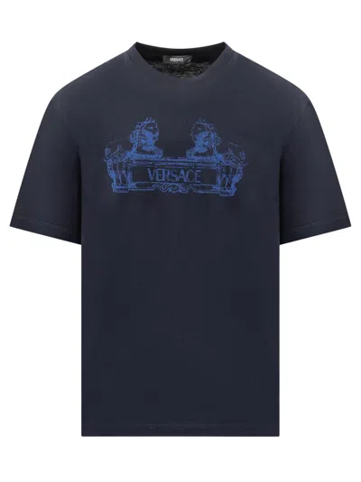 Shop Versace Cartouche Printed T-shirt In Blue
