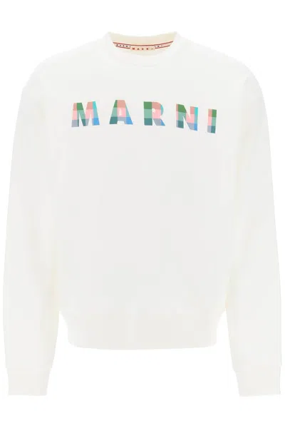 Shop Marni Felpa Con Stampa Logo A Quadri In White