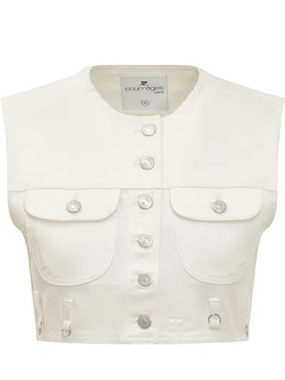 Shop Courrèges Courreges Multiflex Denim Jacket In White