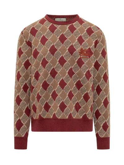 Etro Diamond-pattern Wool Jumper In Brown