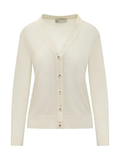 Shop Tory Burch Wool And Silk Cardigan In White