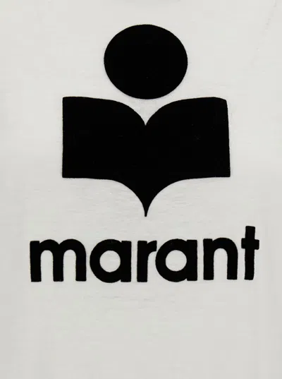 Shop Isabel Marant Étoile White Crewneck T-shirt With Contrasting Logo Print In Linen Woman