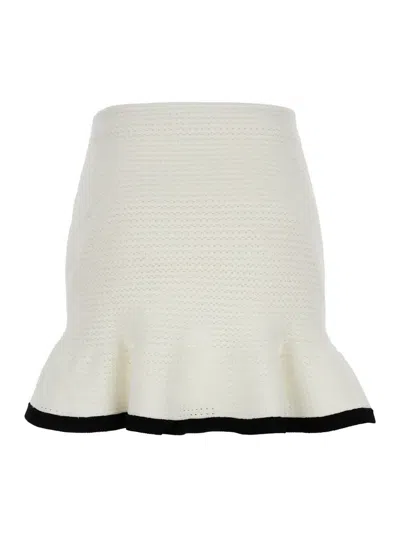 Shop Self-portrait Mini White Knit Skirt With Contrasting Trim In Fabric Woman