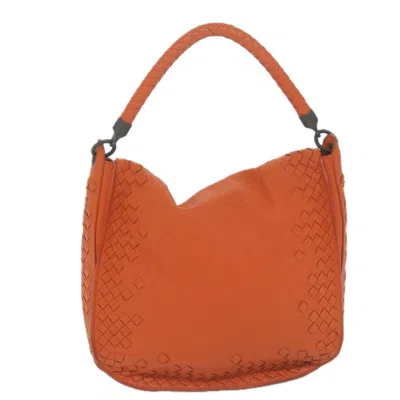Shop Bottega Veneta Intrecciato Orange Leather Shoulder Bag ()