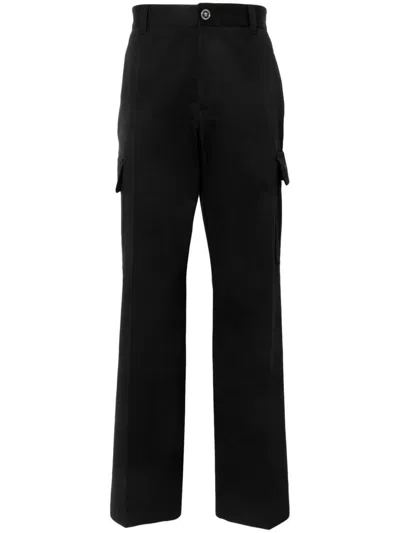 Shop Versace Cotton Cargo Pants With Pockets And Embroidery In Black