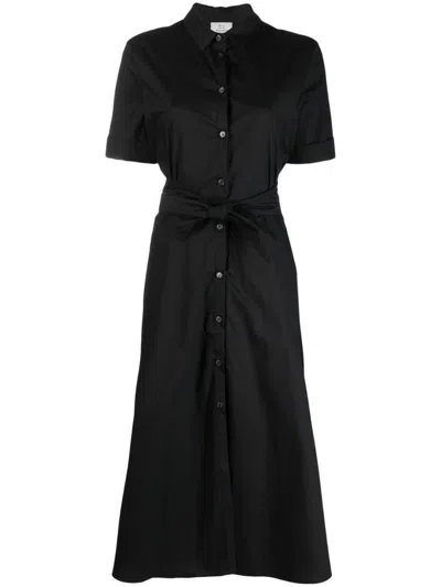 Shop Woolrich Midi Shirt Dress With Waist Tie In Black