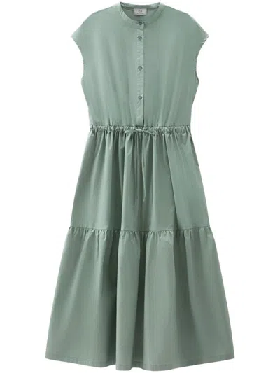 Shop Woolrich Tiered Shirt Dress With Drawstring In Green