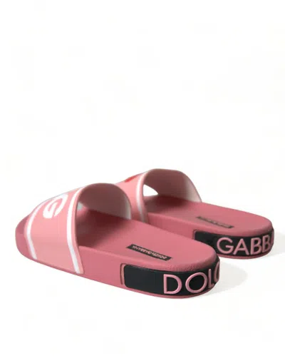 Shop Dolce & Gabbana Pink Leather Slides Beachwear Flats Women's Shoes