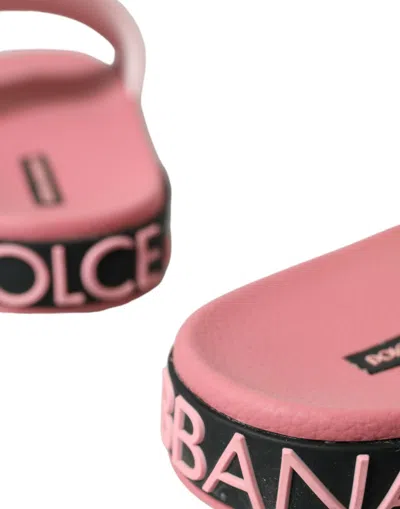 Shop Dolce & Gabbana Pink Leather Slides Beachwear Flats Women's Shoes