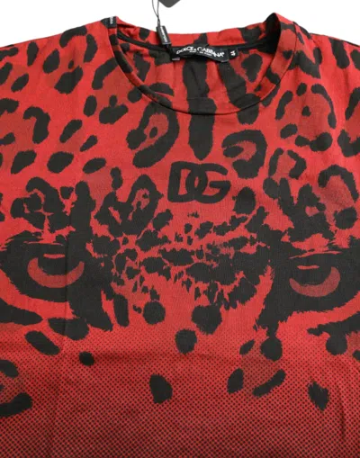 Shop Dolce & Gabbana Red Leopard Print Crew Neck Men's Tee