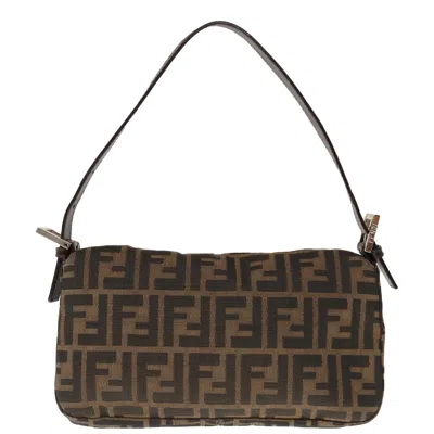 Shop Fendi Baguette Brown Canvas Shoulder Bag ()