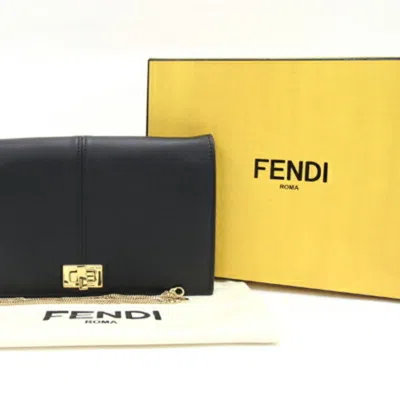 Shop Fendi Peekaboo Black Leather Clutch Bag ()