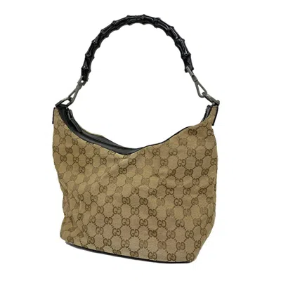 Shop Gucci Bamboo Brown Canvas Shoulder Bag ()