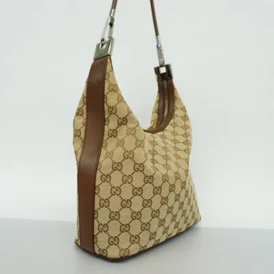 Shop Gucci Ssima Brown Canvas Shoulder Bag ()
