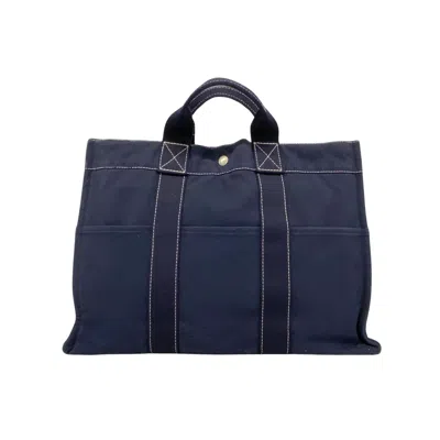 Shop Hermes Hermès Deauville Navy Canvas Tote Bag ()