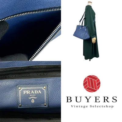 Shop Prada Vitello Blue Leather Tote Bag ()